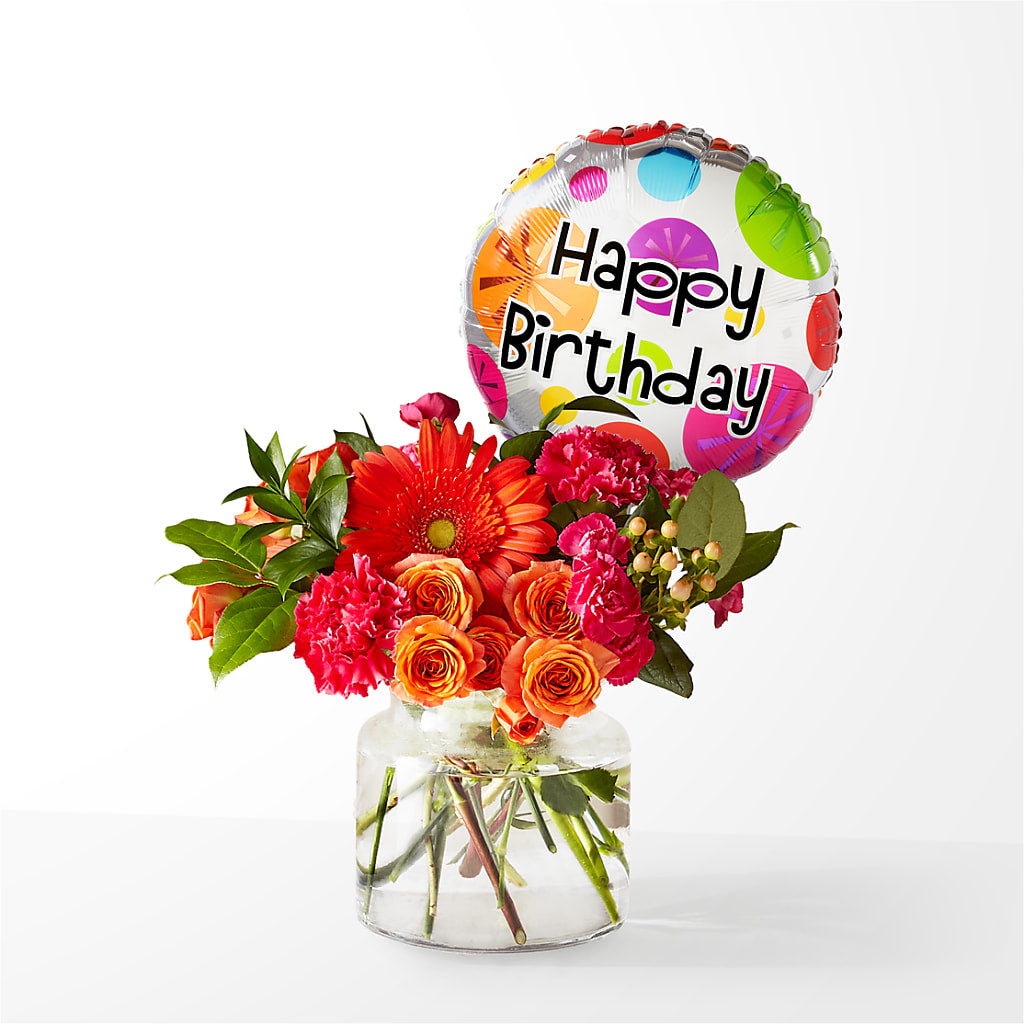 Fiesta Bouquet with Birthday Balloon – CRALL'S MONONGAHELA FLORAL & GIFT, Monongahela PA