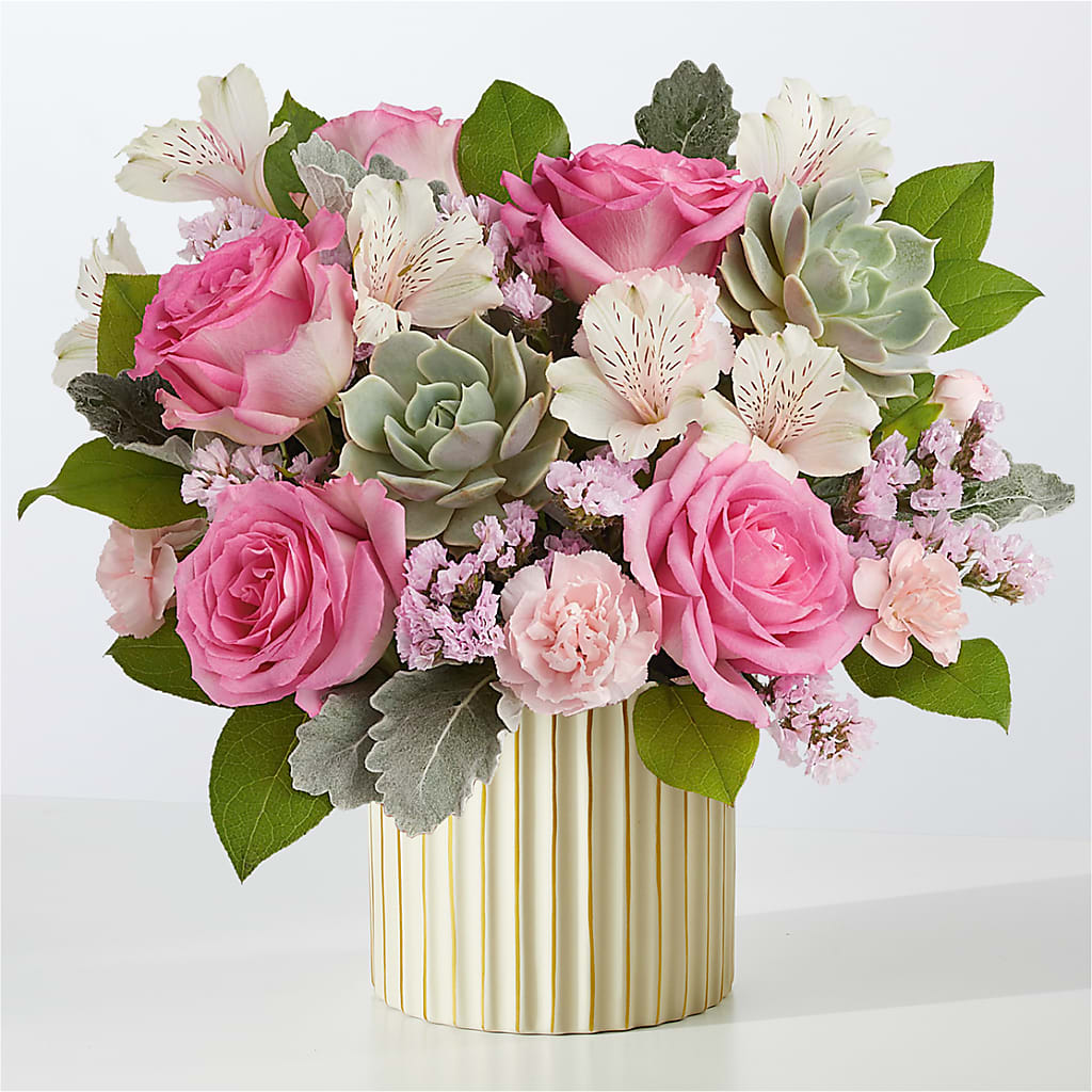 Dusty Rose Bouquet with Ivory Vase – CRALL'S MONONGAHELA FLORAL & GIFT, Monongahela PA