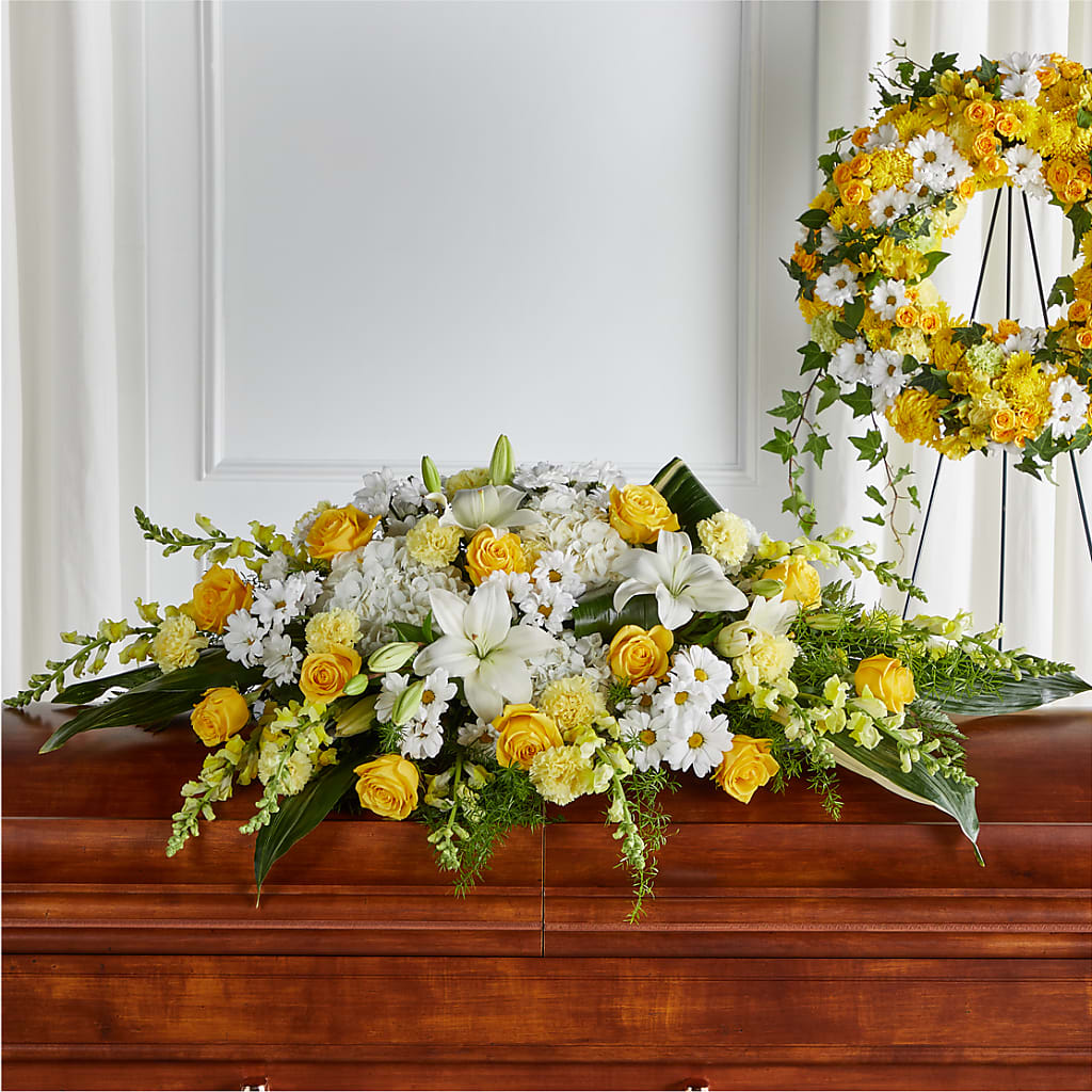 Golden Harmony Casket Spray – CRALL'S MONONGAHELA FLORAL & GIFT, Monongahela PA